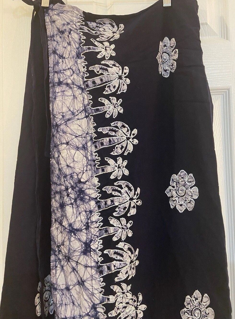 Advance Apparels Maxi Wrap Skirt Cover Up Navy Blue Batik One Size Boho Resort - Picture 3 of 6